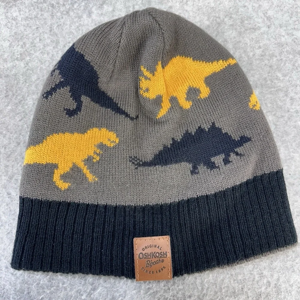 OshKosh B'gosh Dinosaur Reversible Beanie Knit Hat Kids Gray Blue